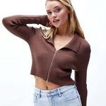 LA Hearts Double Zipper Brown Sweater Top Photo 0