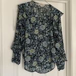 Loft  navy, light blue, & yellow blouse Photo 0