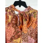 Aura Blouse Womens Size L Patchwork Tie Neck Long Sleeve Bohemian Relaxed Fit Photo 6