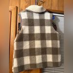 Woolrich NWOT- Buffalo Plaid Snap Fleece Vest Women's Large Deep Pile Brown Cream Photo 1