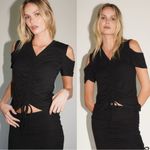 Revolve LNA Brighton Top in Black Size 3X Plus Cold Shoulder V Neck Ruched Photo 1