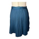 Anthropologie  Skirt Women‎ Small Teal Blue Satin Pleated Mini Tie Waist Wrap Photo 2