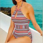 Anne cole  Jet Set Mixed-Print 1-Piece Halter Swimsuit Plus Size 14 Large L Photo 0