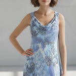 B Darlin Cowl Neck Dress Womens Small Blue Paisley Floral Maxi Party Evening Photo 0