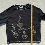 Y2K Christopher and Banks Black Coffee Cup Embroidered Crew Neck Sweater MEDIUM Photo 5