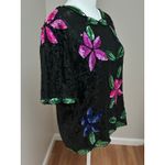 Vintage 1980’s “Sténay” Black Sequin & Beaded Blouse Floral Pattern Large Photo 2