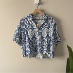 Christian Siriano Blue and White Button Down Shirt Abstract Pattern Print Collar Size L Photo 2