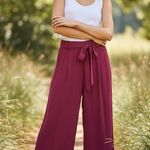 Loft Wide Leg High waisted summer pants with side slits and tie waist belt Sz M Photo 0