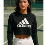Adidas  Cropped Logo Pullover Sweatshirt Black XS Women’s Athleisure Streetwear Photo 1