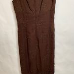 Liz Claiborne  Brown Embroidered Chiffon Shift Dress Sz 6 Vintage 90s Photo 7