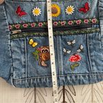 Vintage Denim Shoulder Bag with Floral Embroidery Blue Photo 11