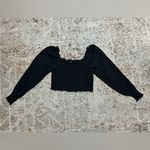 Aerie  Smocked Puff Sleeve Square Neck Black Crop Top Size Medium Photo 8
