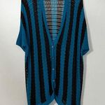 Alberto Makali Teal Blue Striped Mesh Knit Spring Sweater Cardigan Photo 0