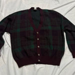 Vintage Maglificio Florence Wool Plaid Green Purple Grandpa Cardigan XL Photo 0