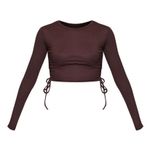 Pretty Little Thing Chocolate Brown Long Sleeve Drawstring Corset Top Photo 3