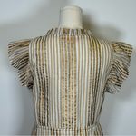 Oliphant Design 100% Cotton Gold Stripe Flutter Sleeve Dress Women’s Size Small Photo 6