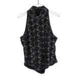 90s Vintage Adrianna Papell Boutique Black Sequin Sleeveless Silk Blouse Medium Photo 2