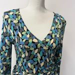Talbots V Neck Womens 3/4 Sleeve Faux Wrap Dress Size 6 By Blue Leaf Print Photo 1