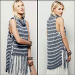 Free People  Folksong Fringe Knit Vest Tunic Sweater Charcoal/Ivory Size Small Photo 2