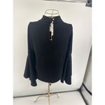 WAYF  Black Long Sleeve Deep V Cutout Bell Sleeve Blouse Size 8 Faux Pearl Button Photo 9