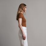 Rag and Bone  Gemma Jacquard Scoop Neck Short Sleeve Top Lettuce Trim Small Brown Photo 4