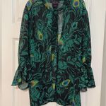 Torrid Women’s Tie Neck Button Front Princess Sleeve Peacock Sheer Blouse Size 3 Photo 0