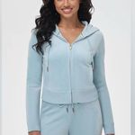 Juicy Couture  OG Big Bling Velour Hoodie Track Pants Set Pastel Turquoise Large Photo 0