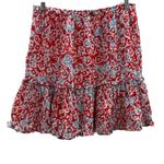 RTR Paloma Blue Alexa 100% Silk Red, White & Blue Floral Tiered Mini Skirt Sz‎ S Red Photo 2