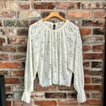 Free People  White Lace Olivia Long Sleeve Blouse Shirt Top, M Photo 2