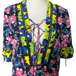Top Shop Women’s Colorful Floral Dress Short Sleeved Size 6 Blue Pink Lace trim Photo 4