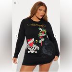 Ed Hardy  LKS Skull Long Sleeve T-shirt mini Dress size large black Y2K retro Photo 1