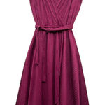 Vintage Women's Plunging V Neck Wrap Midi Dress Metallic Belted Pleated Pink S Purple Photo 0
