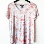 Ellen Tracy Women's L Coral & White Tie Dye V Neck Shirt Sleeve Tee Photo 0