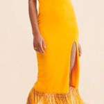 Saylor Women’s Jynx Fringe Halter Neck Mango Yellow Knit Midi Dress Sz S Photo 0