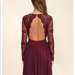 NWT “Awaken My Love” Burgundy Backless Long Sleeve Lace Maxi Dress Women Small Photo 3