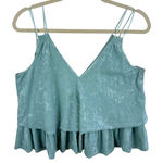 Aerie  Mint Green Crushed Velvet Strappy Tiered Ruffled Cropped V-Neck Blouse S Photo 0