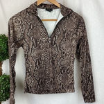 Nils Brown Animal Print Long Sleeve Quarter Zip Top S Photo 0