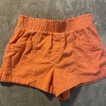 A New Day  Shorts Womens Sz Small Linen Paper Bag Orange Mid Rise Stretch Pockets Photo 0