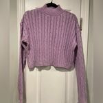 No Comment NWT  Size S Purple Lilac Cotton Cable Knit Mock Neck Cropped Sweater Photo 0