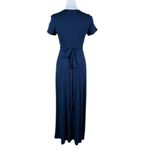 Lulus  Small Navy‎ Blue Wrap Maxi Dress Short Sleeve Tie Back Flowy Elegant Gown Photo 3