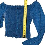 Aeropostale  Shirt Womens Small Blue Plaid Smocked Off Shoulder Button Front Photo 8