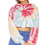 Lovers + Friends  Tie Dye Cropped‎ Hoodie Sweatshirt Women Medium Colorful Hippie Photo 0