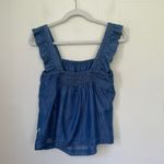 Harper Heritage  NWOT Chambray Blue Ruffle Floral Embroidery Tank Top ~ Size L Photo 1