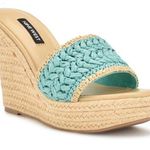 Nine West Turquoise Woven Espadrille Wedge Sandals Summer Platform Slides Sz 7.5 Photo 0