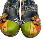 SOCOFY Vintage Colorful Leather Hollow Out Backless Flower Shoes Size 9 Photo 5