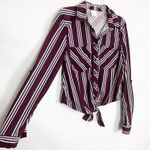 Passport Tie Front Button Down Striped Top Size XS Brown Photo 4