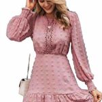 Simplee Apparel Simplee Pink Size M Long Sleeve Lace Chiffon Mini Party Dress Swiss Dot Photo 0