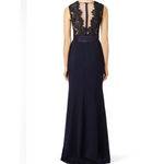 Theia Women's Blue Dramatic Lace Neck Formal Evening Deep Midnight Gown Size 4 Photo 5