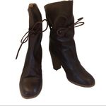 VINTAGE 1980'S CAMPIONE BROWN LEATHER "PAPER SACK" HEELED ITALIAN BOOTS (5.5) Photo 3