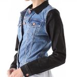 J Brand EUC Bowie Jacket Two Toned Coated Sleeve Denim Blue Black Small Photo 1